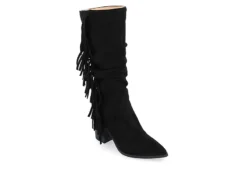 Journee Collection Womens Hartly Fringed Wide Calf Dress Boot - Black
